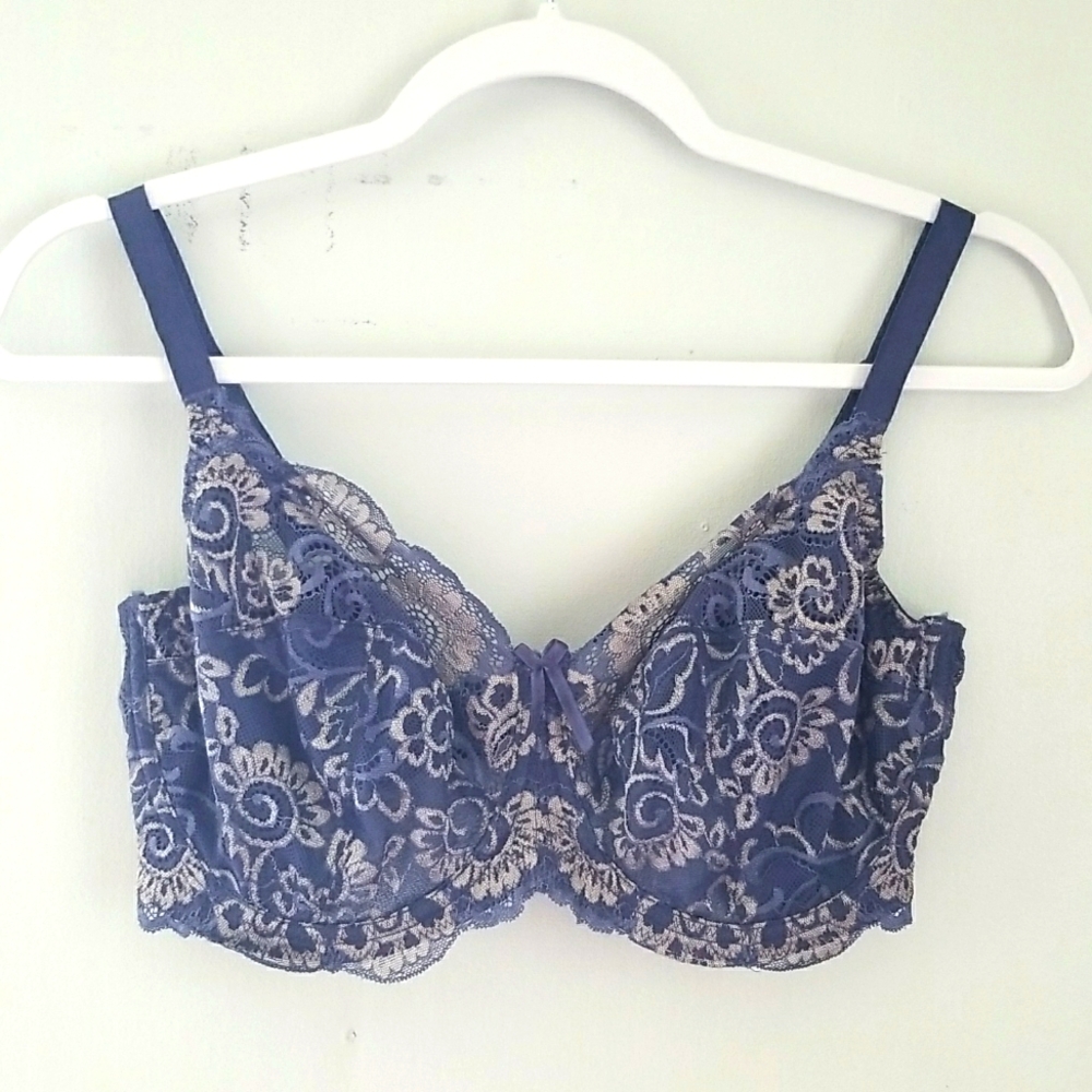 Panache Andorra Vintage Blue Lace Balconnet Bra US Size 34FF